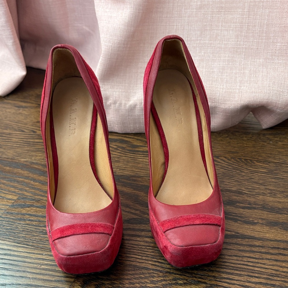 L.A.M.B. Crimson Platform Heels